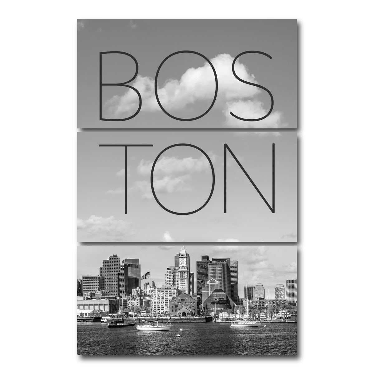AUTO-MOCKUP WHITE | BOSTON Skyline Financial District | 3 Piece | Gallery Wrap Canvas | group=12x24_stacked
