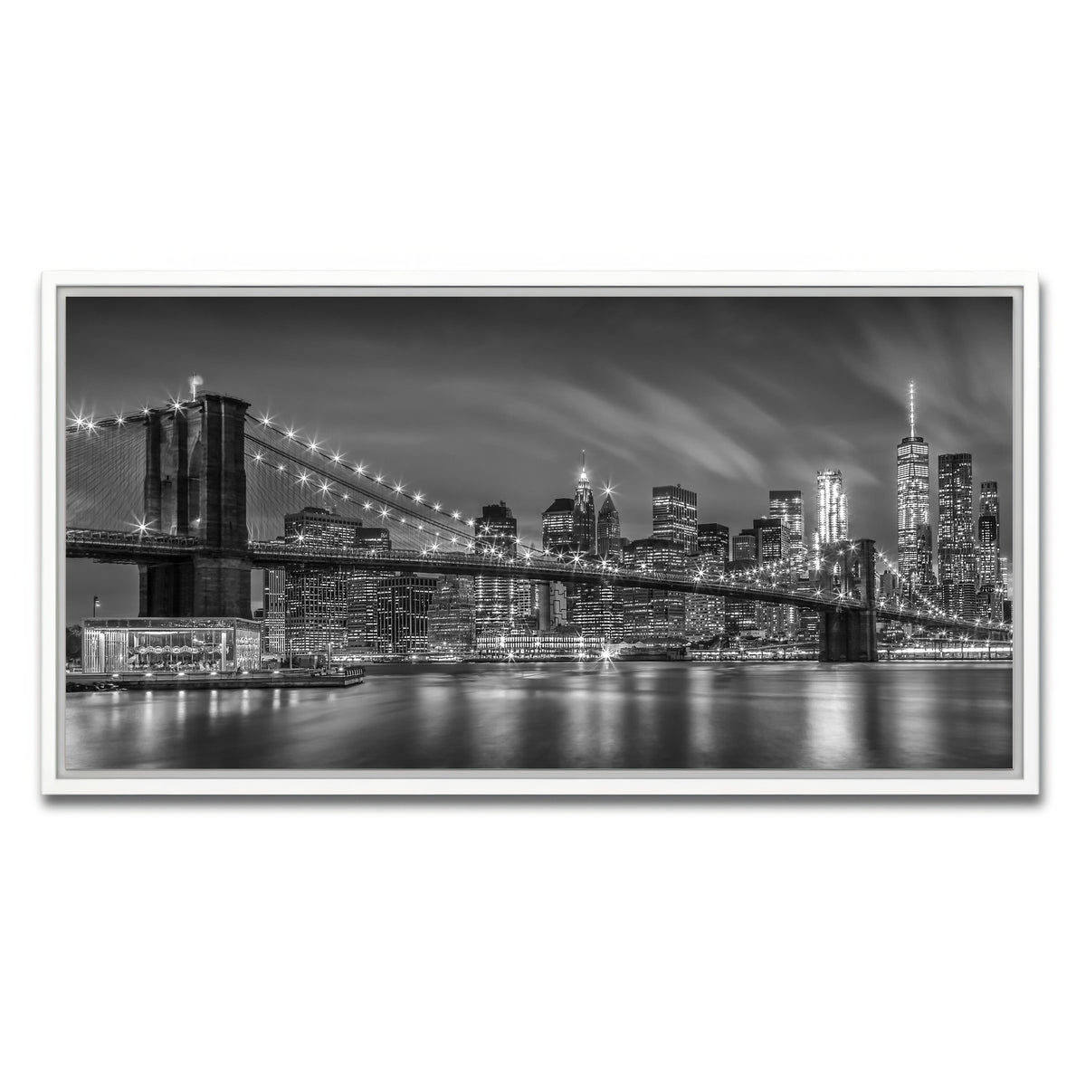 AUTO-MOCKUP WHITE | BROOKLYN BRIDGE Monochrome | 1 Piece | White Framed Canvas | group=2x1