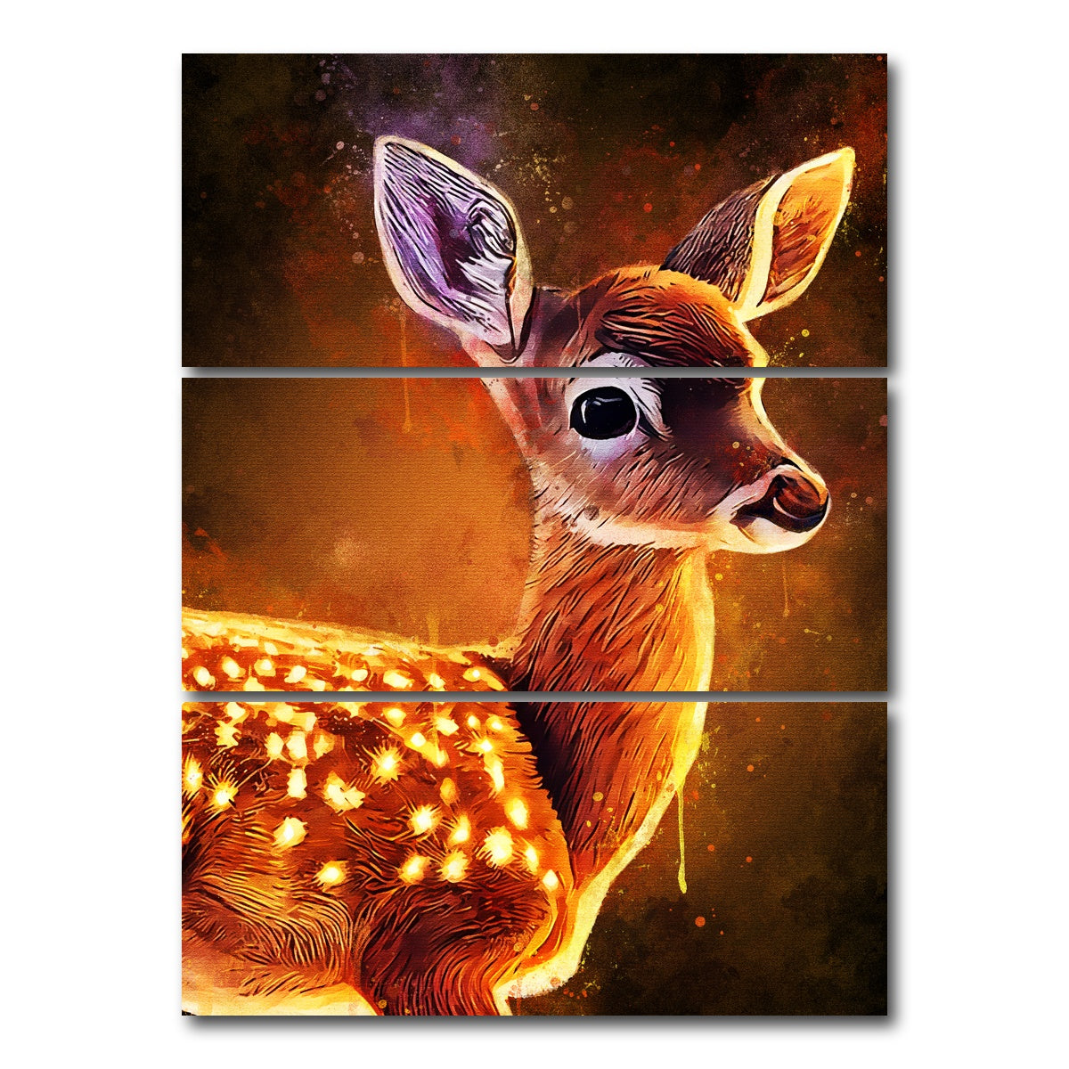 AUTO-MOCKUP WHITE | Baby Fawn Painting | 3 Piece | Gallery Wrap Canvas | group=8x18_stacked