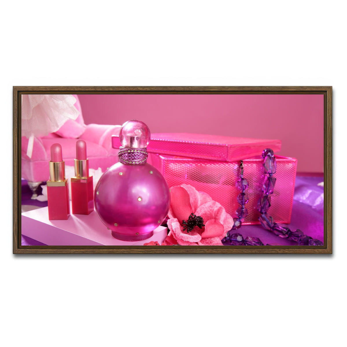AUTO-MOCKUP WHITE | Barbie style makeup vanity | 1 Piece | Walnut Framed Canvas | group=2x1