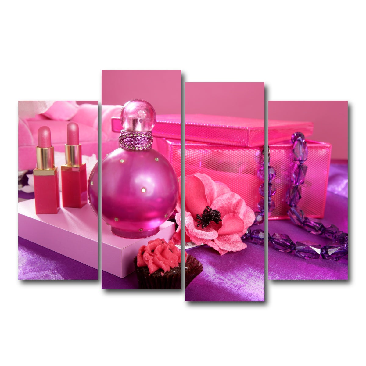 AUTO-MOCKUP WHITE | Barbie style makeup vanity | 4 Piece | Gallery Wrap Canvas | group=4_normal