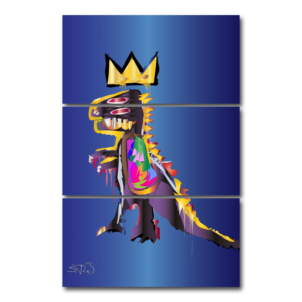 AUTO-MOCKUP WHITE | Basquiat Dinosaur | 3 Piece | Gallery Wrap Canvas | group=12x24_stacked