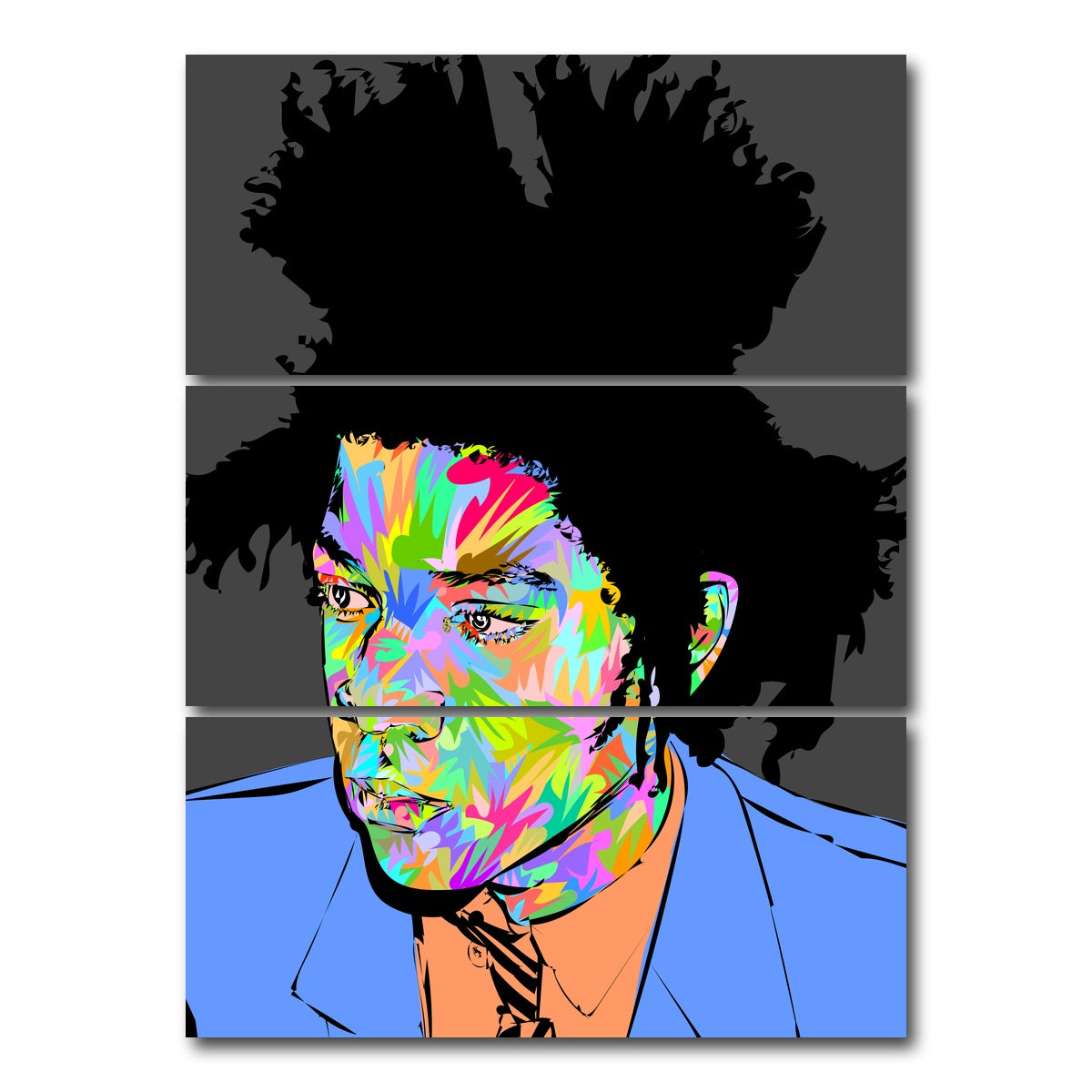 AUTO-MOCKUP WHITE | Basquiat in Blue | 3 Piece | Gallery Wrap Canvas | group=8x18_stacked