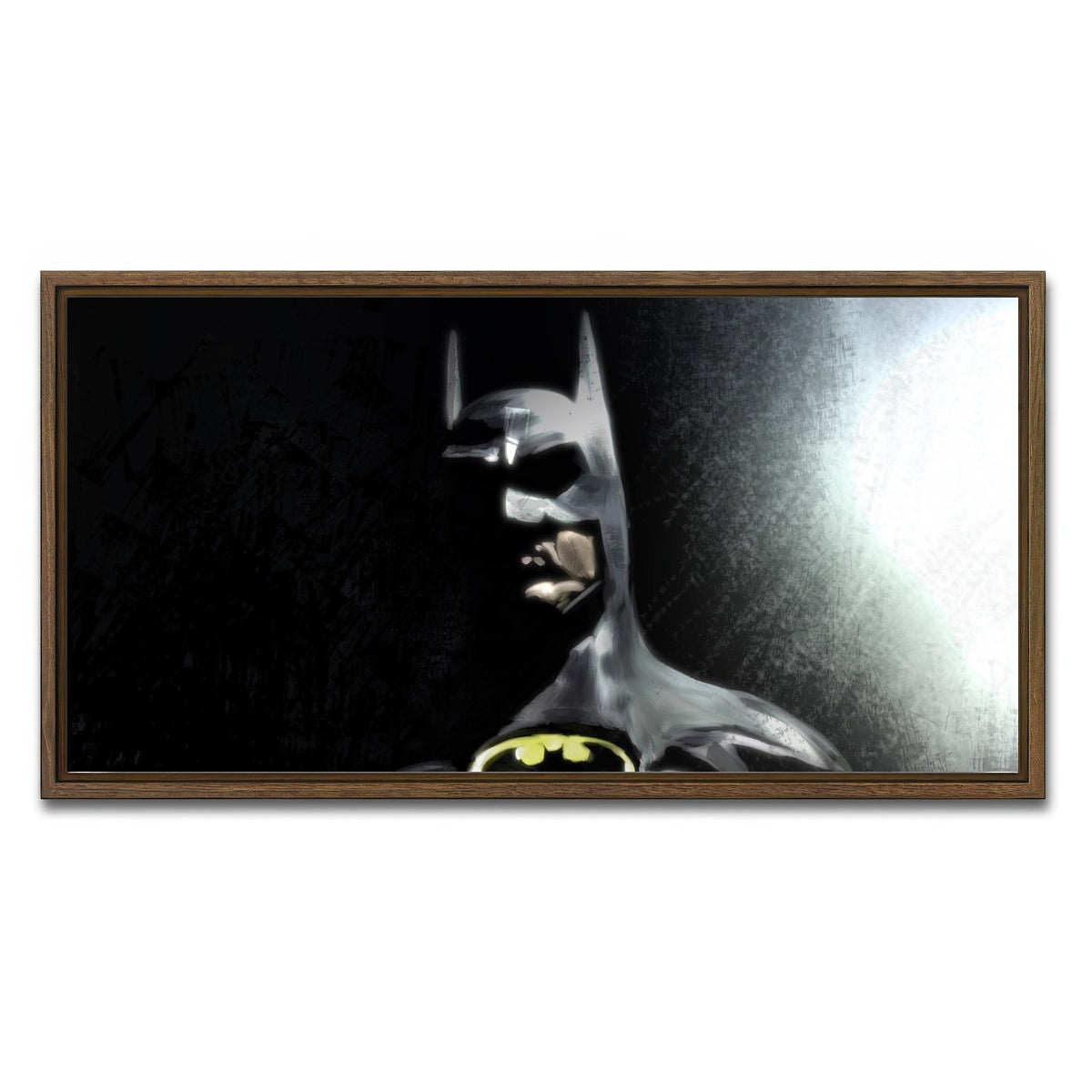 AUTO-MOCKUP WHITE | Batman In The Light | 1 Piece | Walnut Framed Canvas | group=2x1
