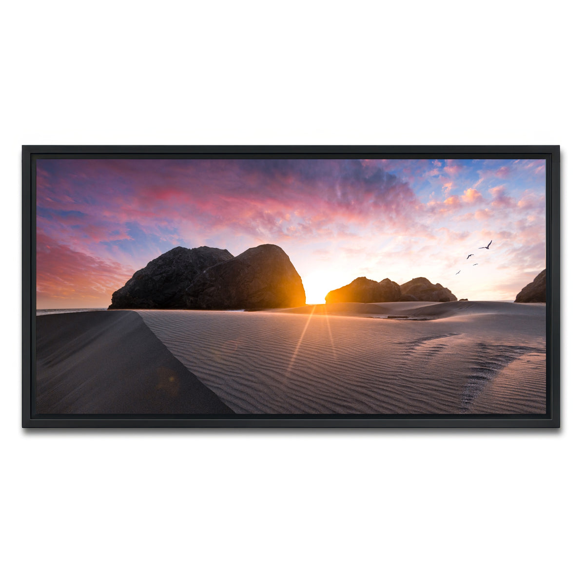 AUTO-MOCKUP WHITE | Beach Sunset | 1 Piece | Black Framed Canvas | group=2x1