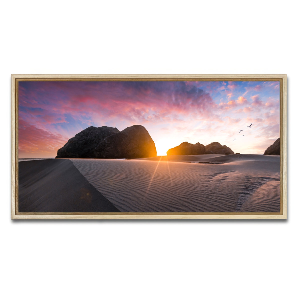 AUTO-MOCKUP WHITE | Beach Sunset | 1 Piece | Natural Framed Canvas | group=2x1
