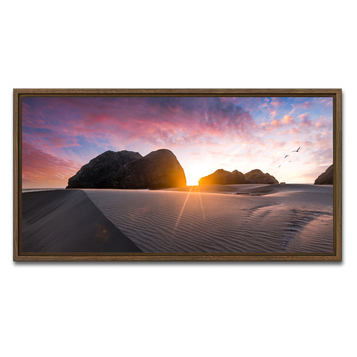 AUTO-MOCKUP WHITE | Beach Sunset | 1 Piece | Walnut Framed Canvas | group=2x1