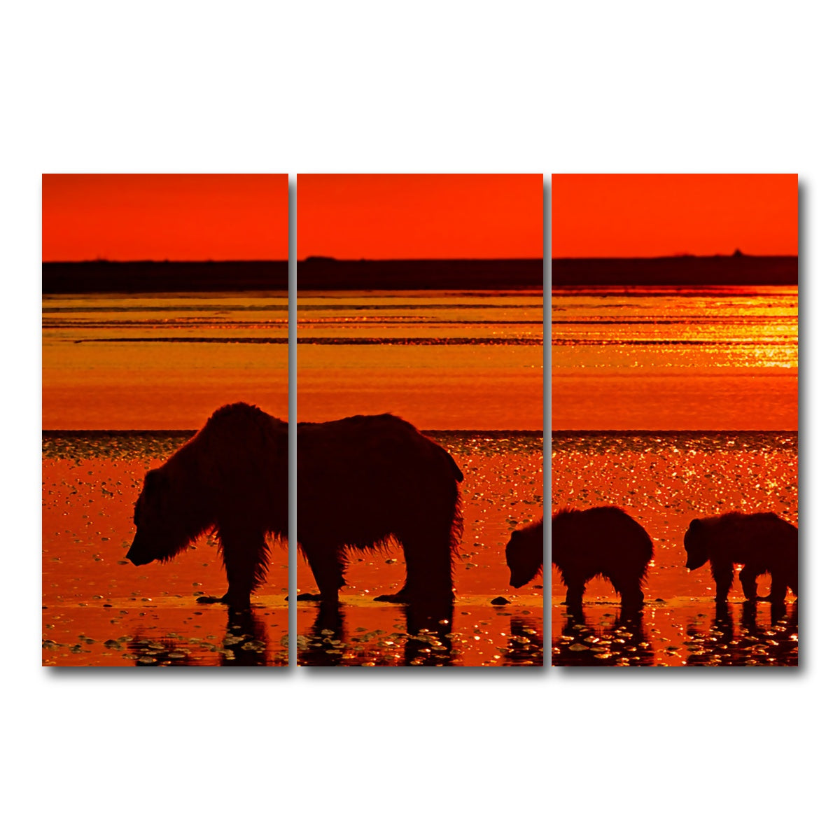 AUTO-MOCKUP WHITE | Bear & Her Cubs Wall Art | 3 Piece | Gallery Wrapped | group=12x24