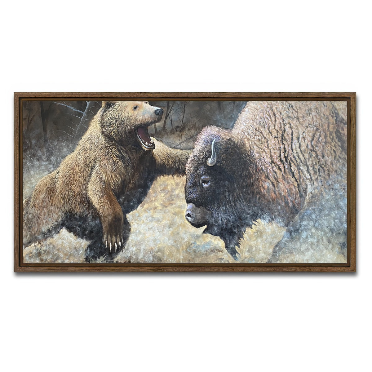 AUTO-MOCKUP WHITE | Bear and Buffalo | 1 Piece | Walnut Framed Canvas | group=2x1