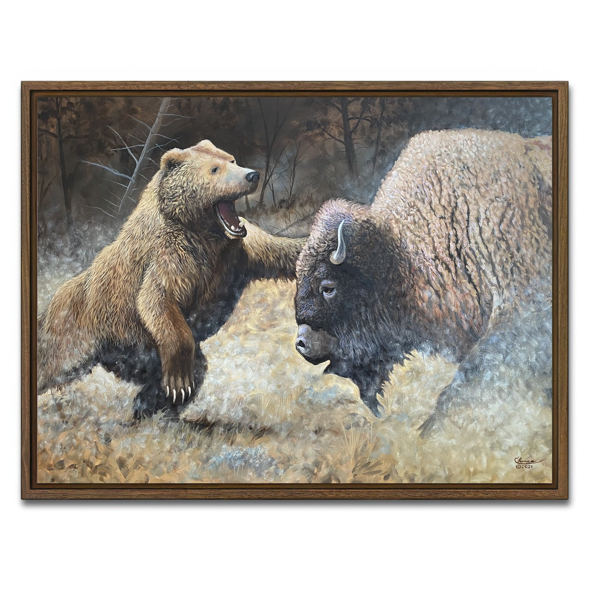 AUTO-MOCKUP WHITE | Bear and Buffalo | 1 Piece | Walnut Framed Canvas | group=4x3