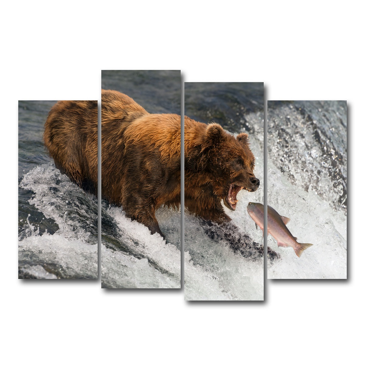 AUTO-MOCKUP WHITE | Bear catching Salmon | 4 Piece | Gallery Wrap Canvas | group=4_normal