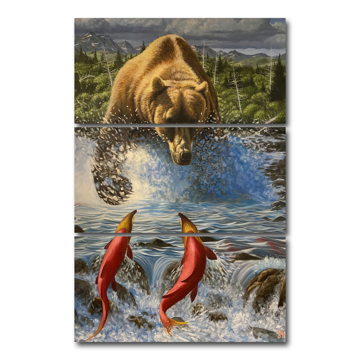 AUTO-MOCKUP WHITE | Bear on the Hunt | 3 Piece | Gallery Wrap Canvas | group=12x24_stacked