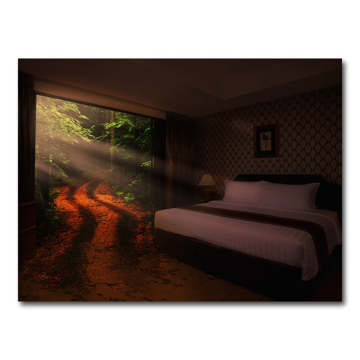 AUTO-MOCKUP WHITE | Bedroom in the Forest | 1 Piece | Gallery Wrap Canvas | group=4x3