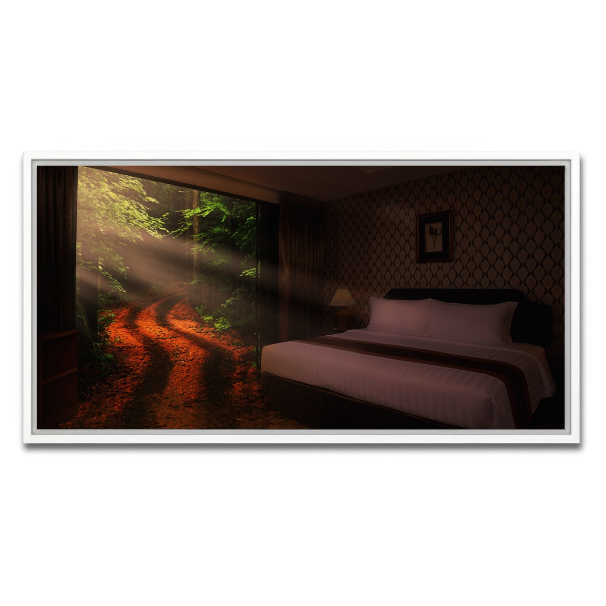 AUTO-MOCKUP WHITE | Bedroom in the Forest | 1 Piece | White Framed Canvas | group=2x1
