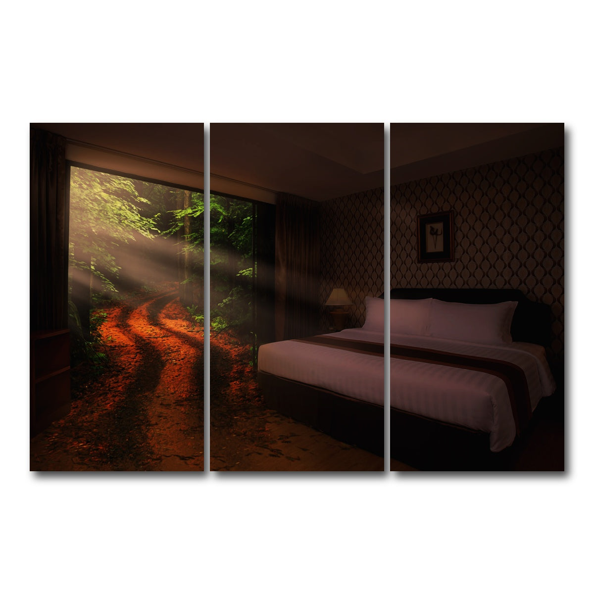 AUTO-MOCKUP WHITE | Bedroom in the Forest | 3 Piece | Gallery Wrap Canvas | group=12x24