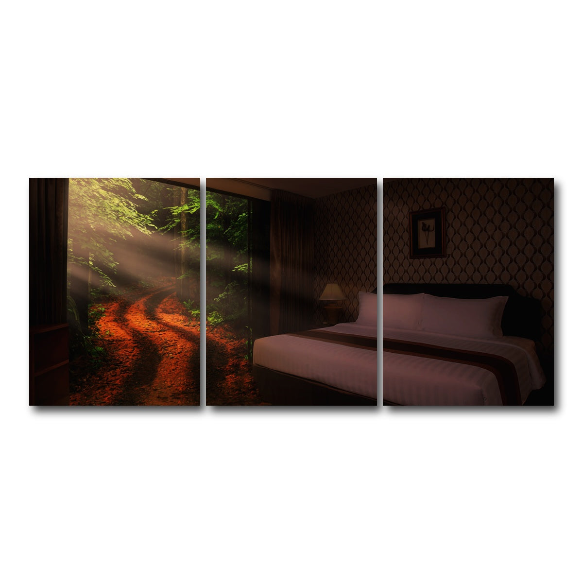 AUTO-MOCKUP WHITE | Bedroom in the Forest | 3 Piece | Gallery Wrap Canvas | group=18x24