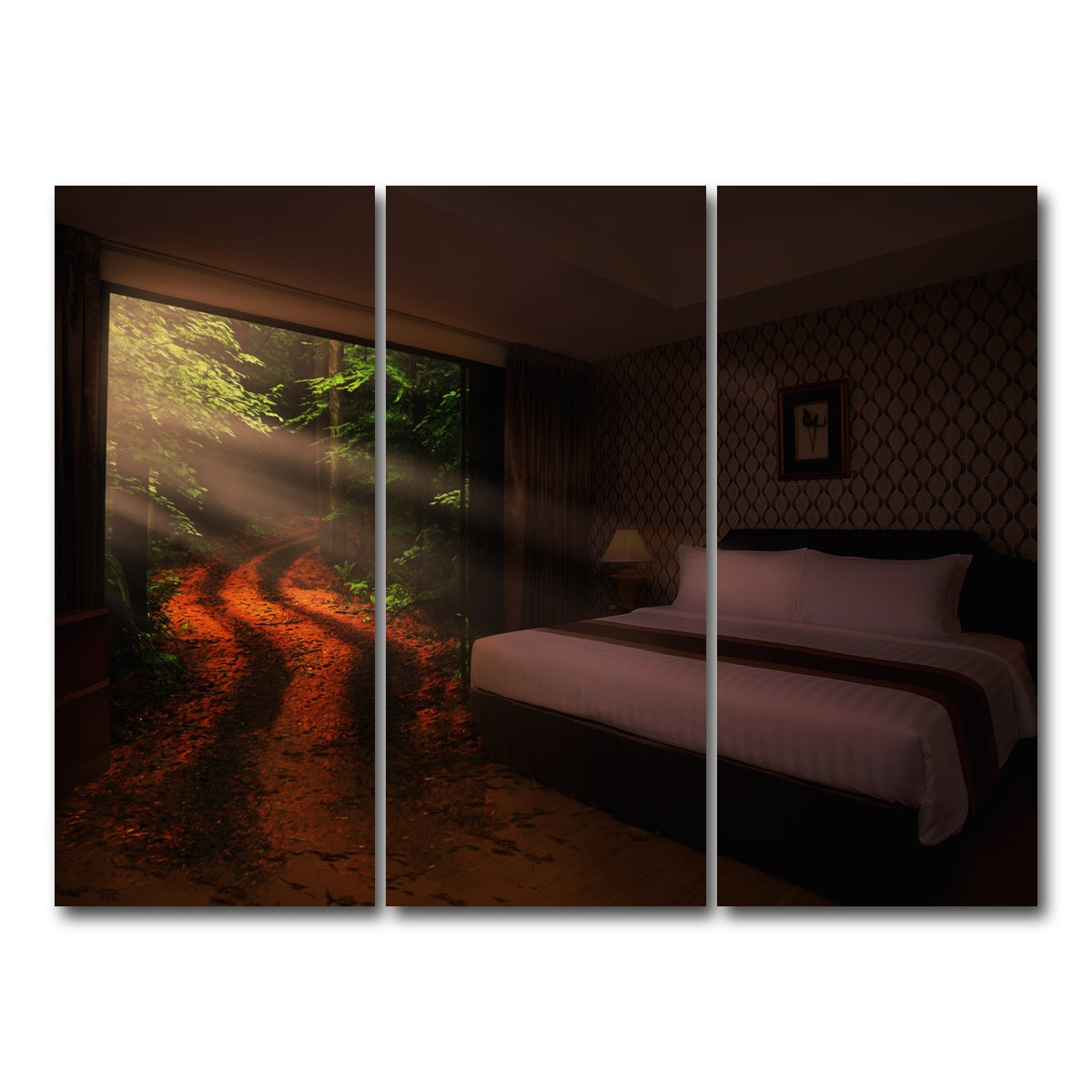 AUTO-MOCKUP WHITE | Bedroom in the Forest | 3 Piece | Gallery Wrap Canvas | group=8x18