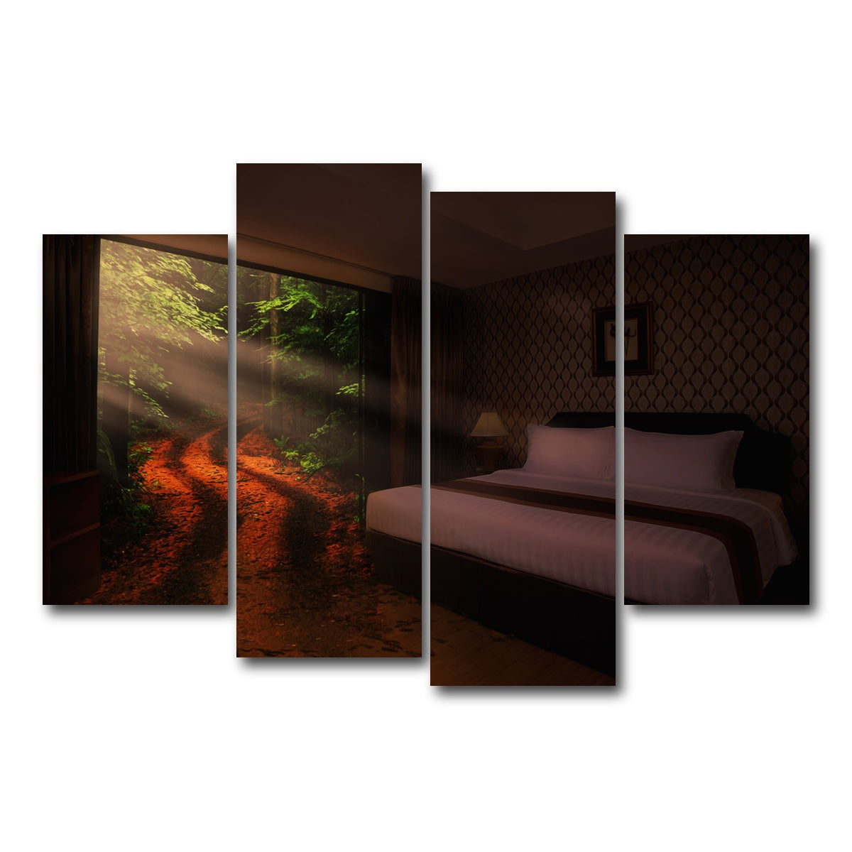 AUTO-MOCKUP WHITE | Bedroom in the Forest | 4 Piece | Gallery Wrap Canvas | group=4_short