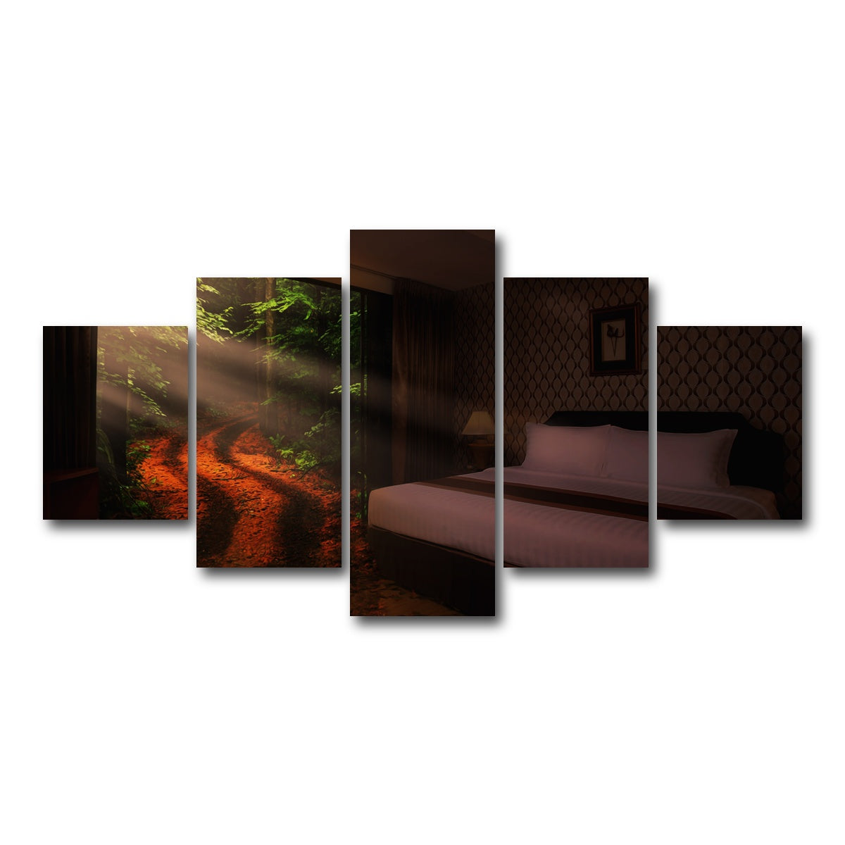 AUTO-MOCKUP WHITE | Bedroom in the Forest | 5 Piece | Gallery Wrap Canvas | group=5_short