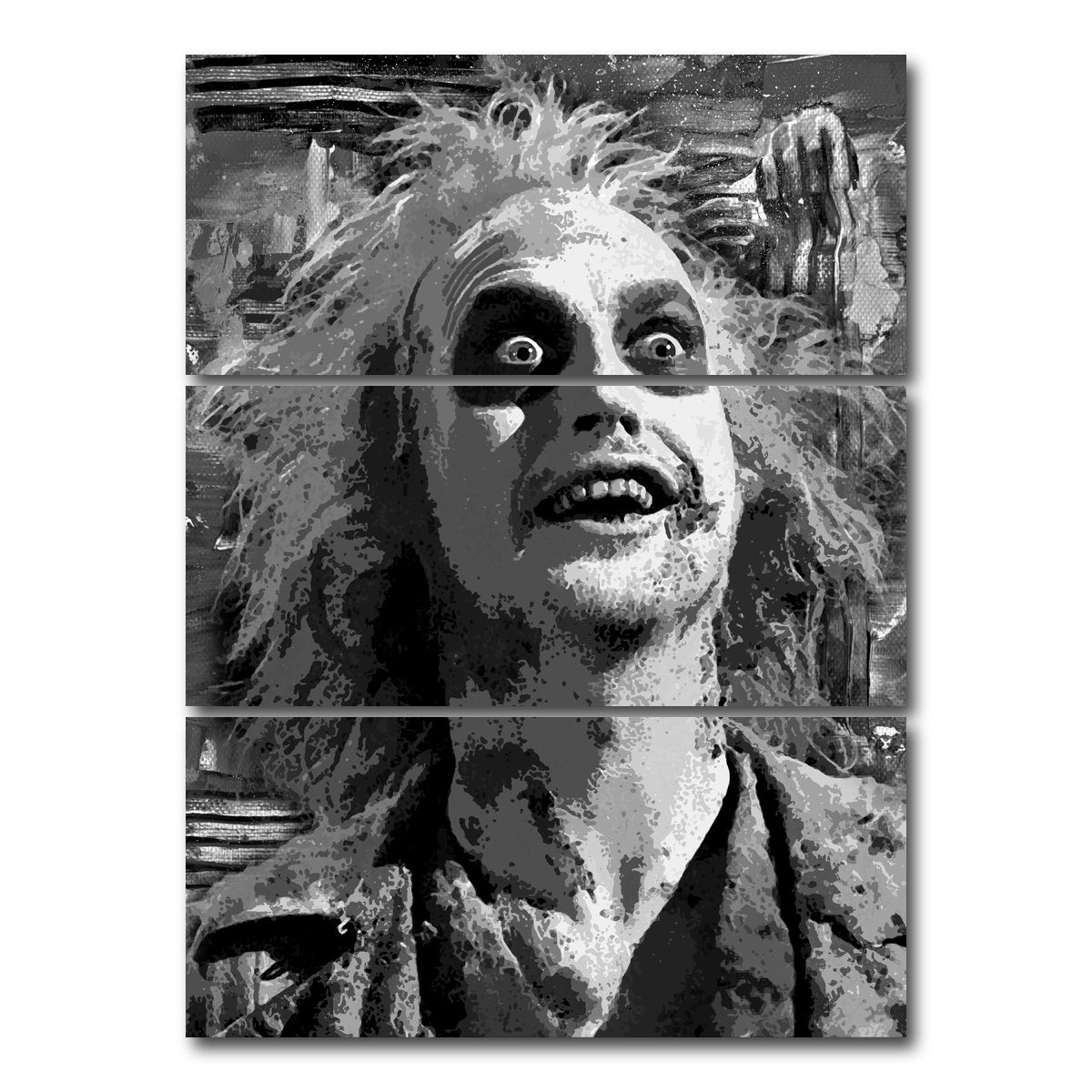 AUTO-MOCKUP WHITE | Beetlejuice Grayscale | 3 Piece | Gallery Wrap Canvas | group=8x18_stacked