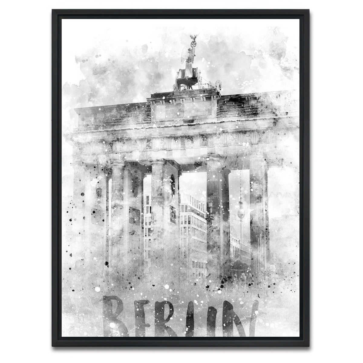 AUTO-MOCKUP WHITE | Berlin Brandenburg Gate Watercolor | 1 Piece | Black Framed Canvas | group=3x4