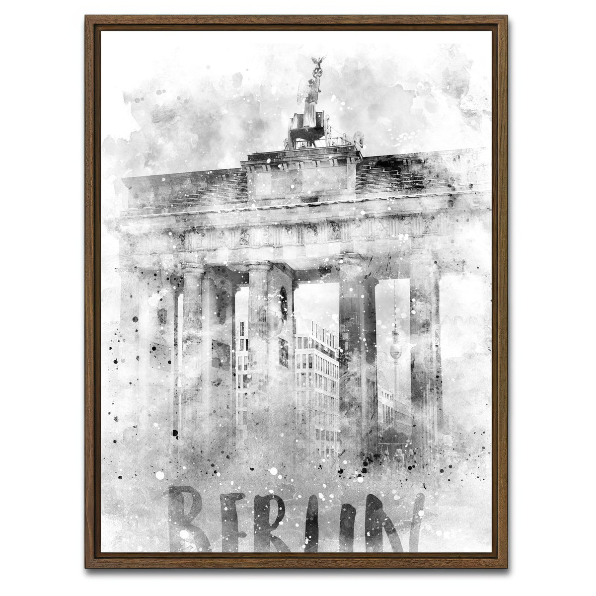 AUTO-MOCKUP WHITE | Berlin Brandenburg Gate Watercolor | 1 Piece | Walnut Framed Canvas | group=3x4