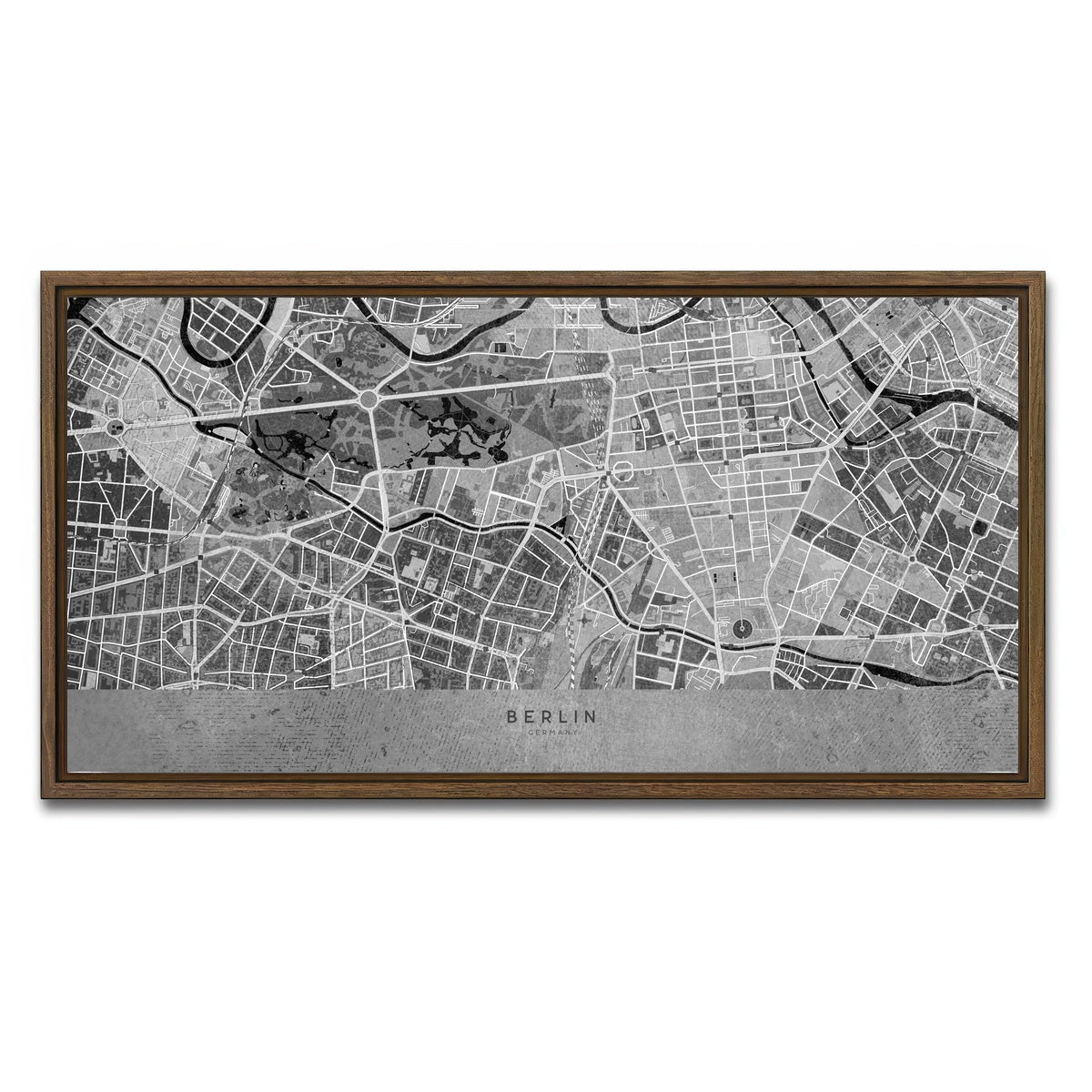 AUTO-MOCKUP WHITE | Berlin Map 2 | 1 Piece | Walnut Framed Canvas | group=2x1