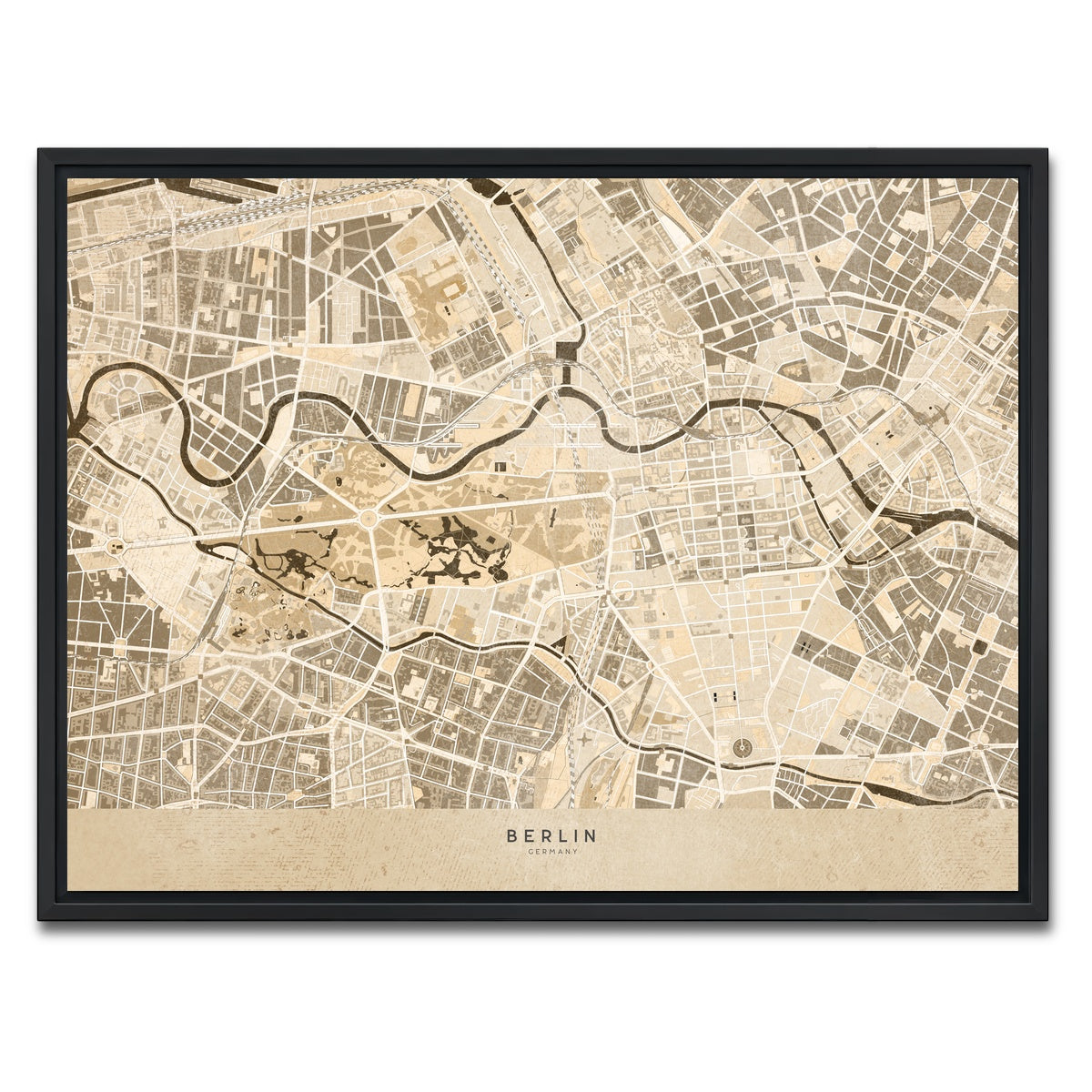 AUTO-MOCKUP WHITE | Berlin Map | 1 Piece | Black Framed Canvas | group=4x3