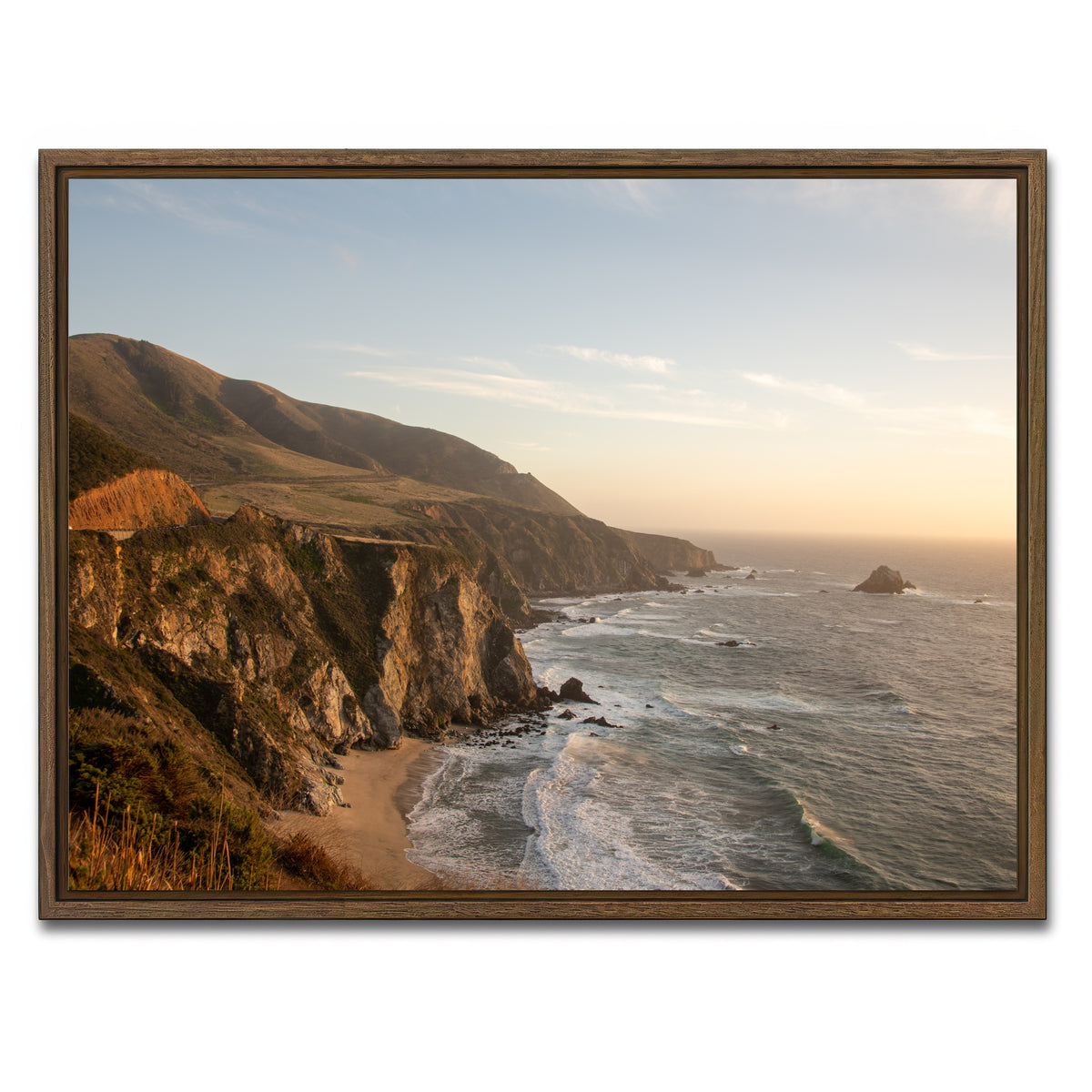 AUTO-MOCKUP WHITE | Big Sur Coastline Sunset | 1 Piece | Walnut Framed Canvas | group=4x3