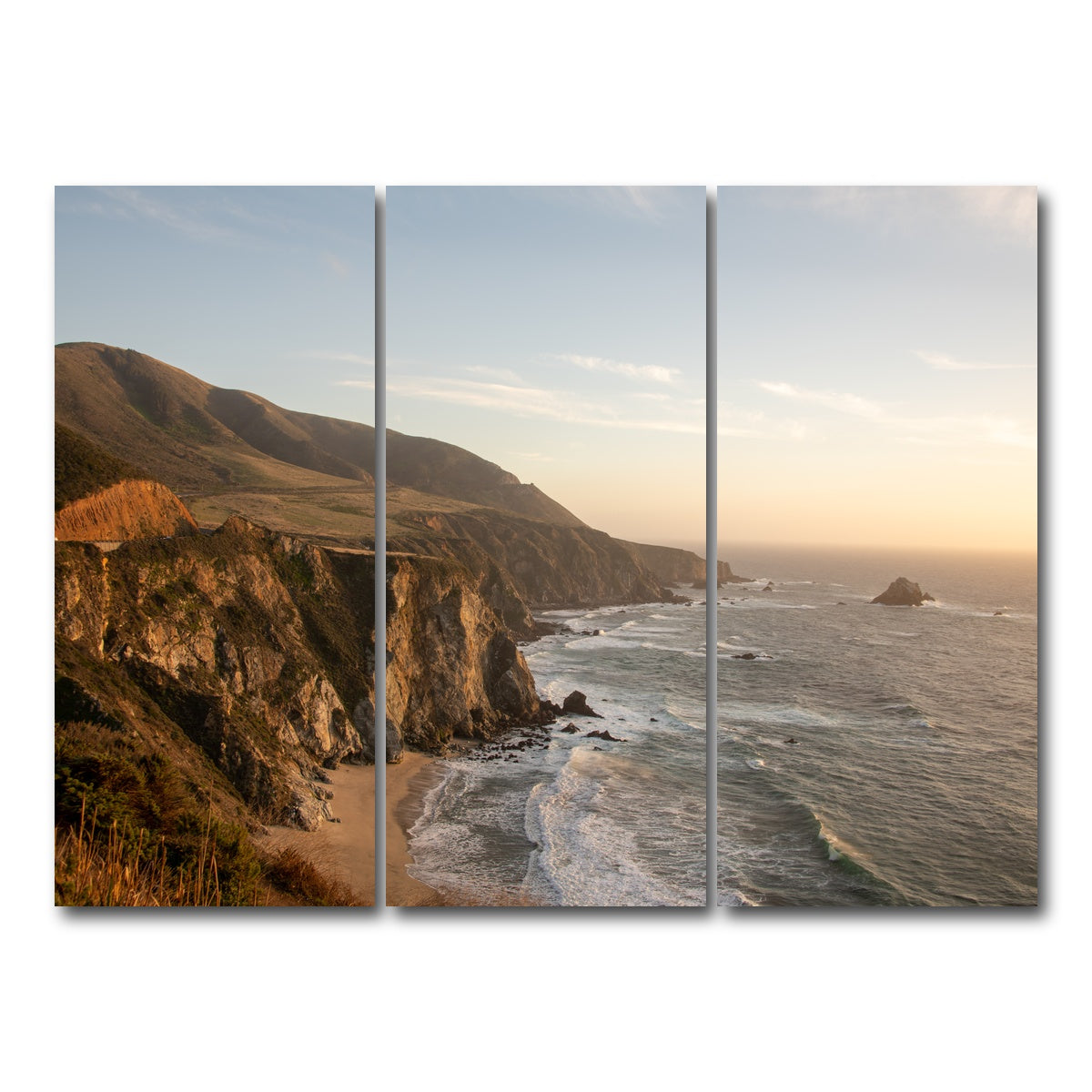 AUTO-MOCKUP WHITE | Big Sur Coastline Sunset | 3 Piece | Gallery Wrap Canvas | group=8x18