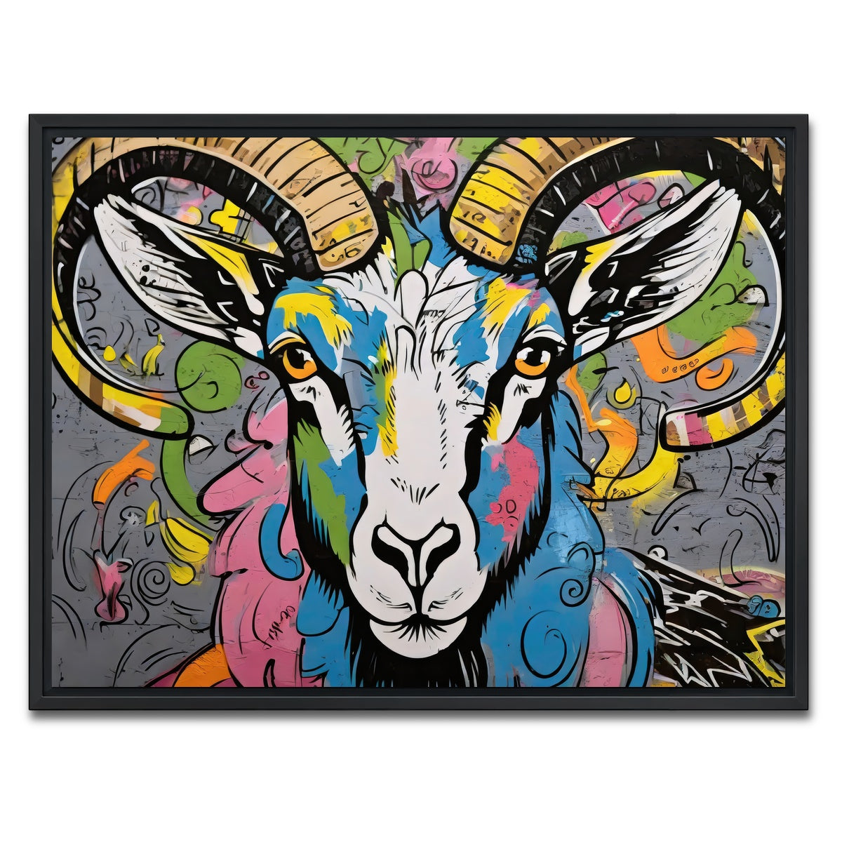 AUTO-MOCKUP WHITE | Bighorn Sheep graffiti | 1 Piece | Black Framed Canvas | group=4x3