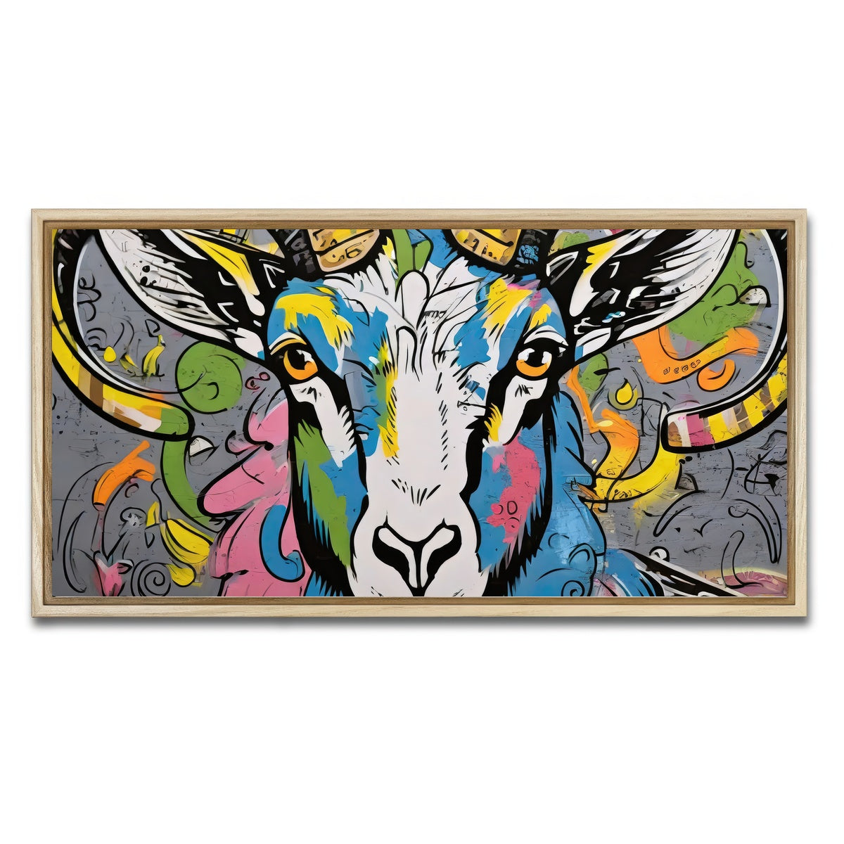 AUTO-MOCKUP WHITE | Bighorn Sheep graffiti | 1 Piece | Natural Framed Canvas | group=2x1