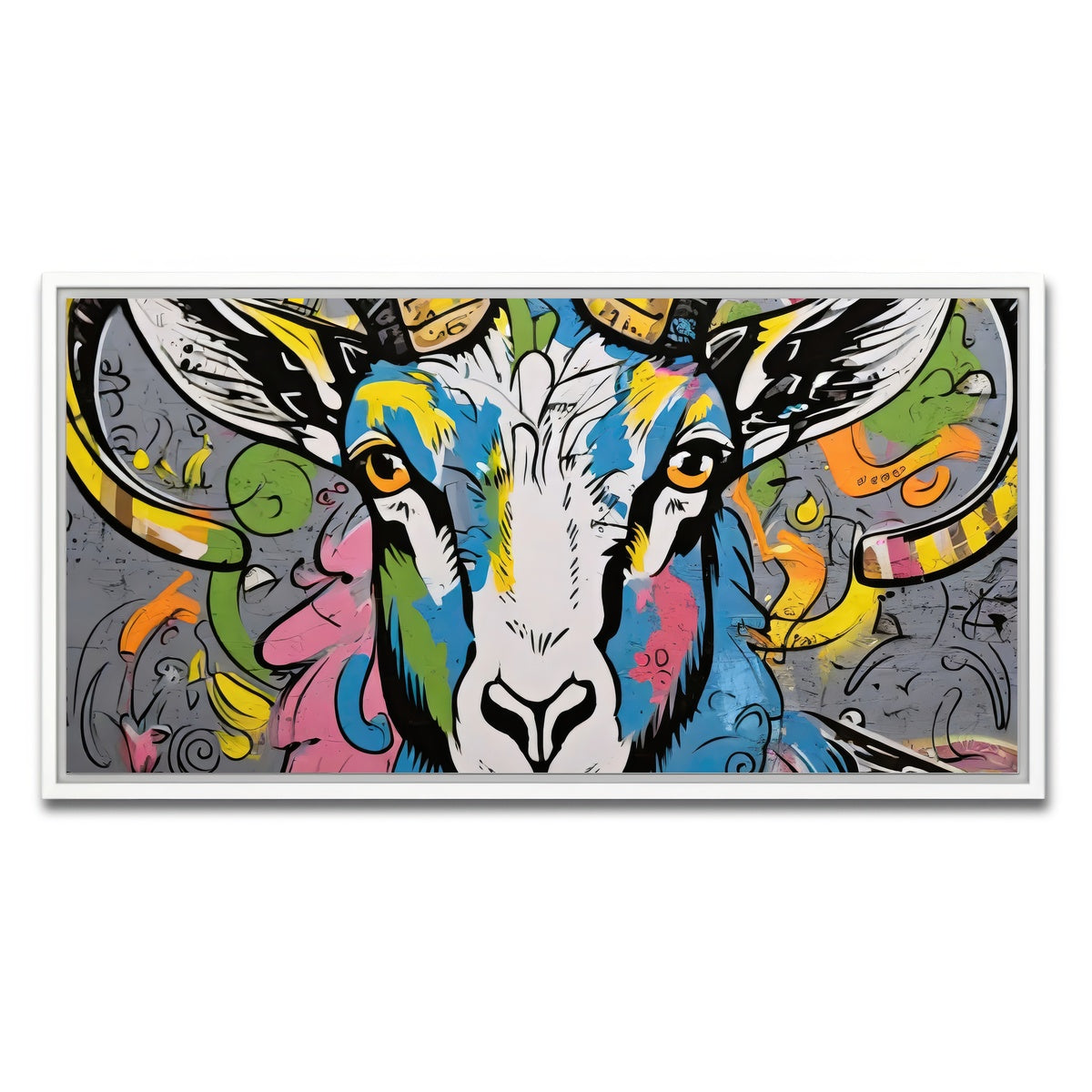 AUTO-MOCKUP WHITE | Bighorn Sheep graffiti | 1 Piece | White Framed Canvas | group=2x1