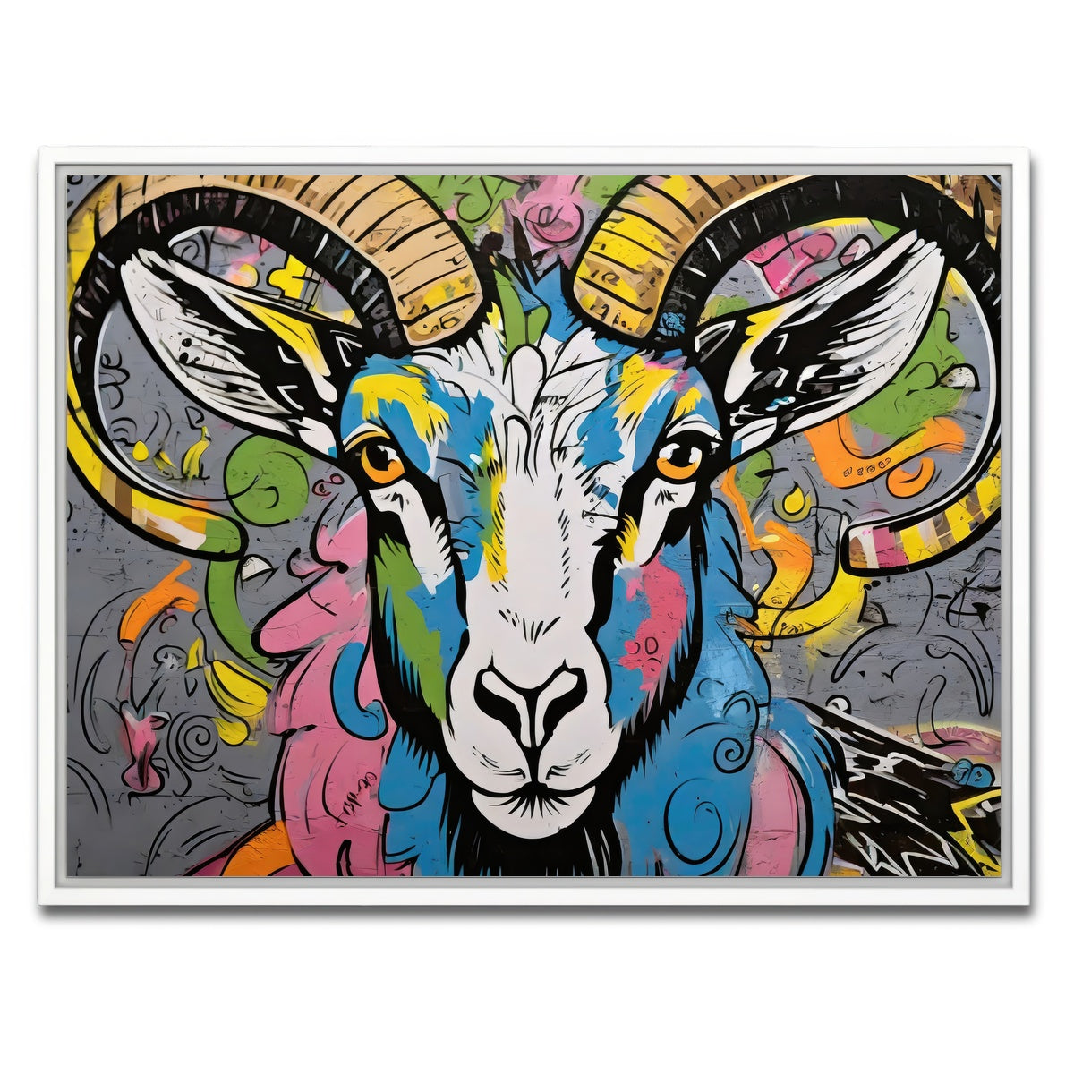 AUTO-MOCKUP WHITE | Bighorn Sheep graffiti | 1 Piece | White Framed Canvas | group=4x3