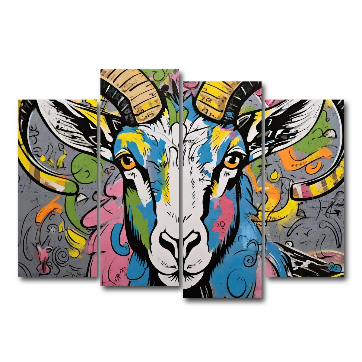 AUTO-MOCKUP WHITE | Bighorn Sheep graffiti | 4 Piece | Gallery Wrap Canvas | group=4_normal