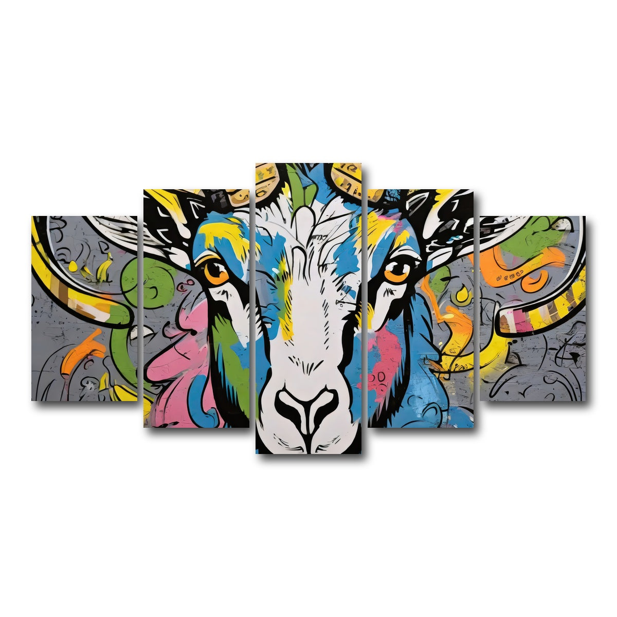 AUTO-MOCKUP WHITE | Bighorn Sheep graffiti | 5 Piece | Gallery Wrap Canvas | group=5_normal