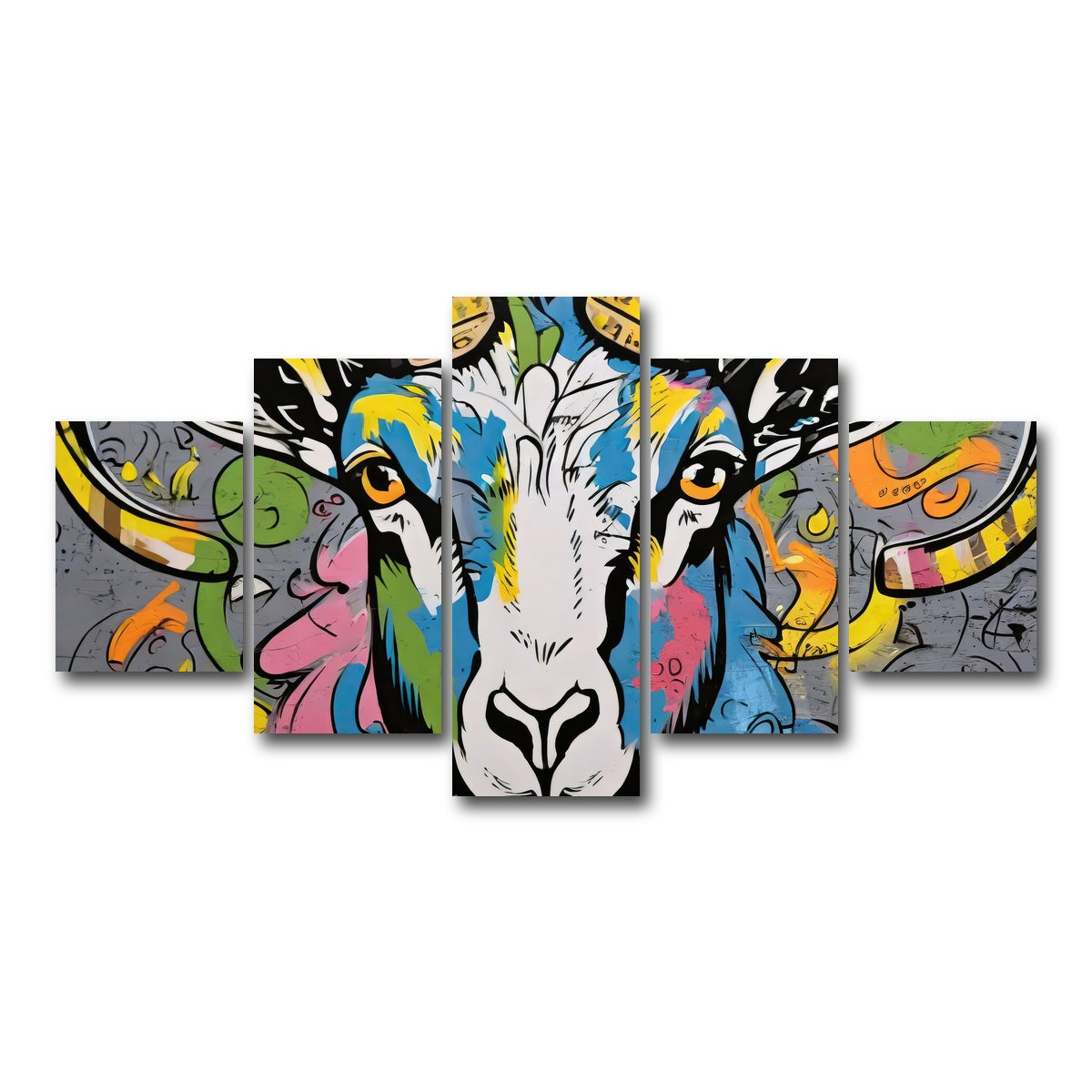 AUTO-MOCKUP WHITE | Bighorn Sheep graffiti | 5 Piece | Gallery Wrap Canvas | group=5_short