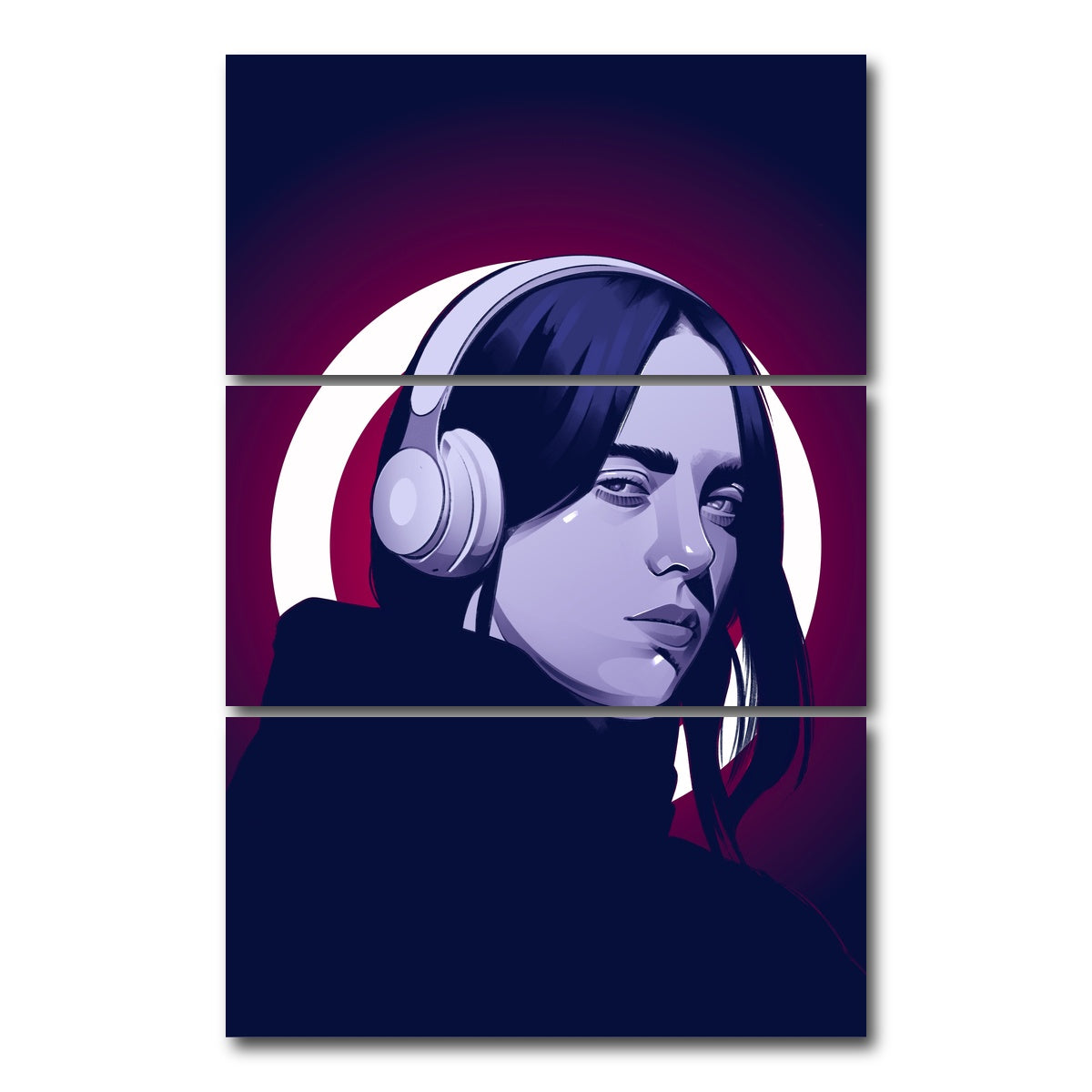 AUTO-MOCKUP WHITE | Billie Eilish Headphones | 3 Piece | Gallery Wrap Canvas | group=12x24_stacked