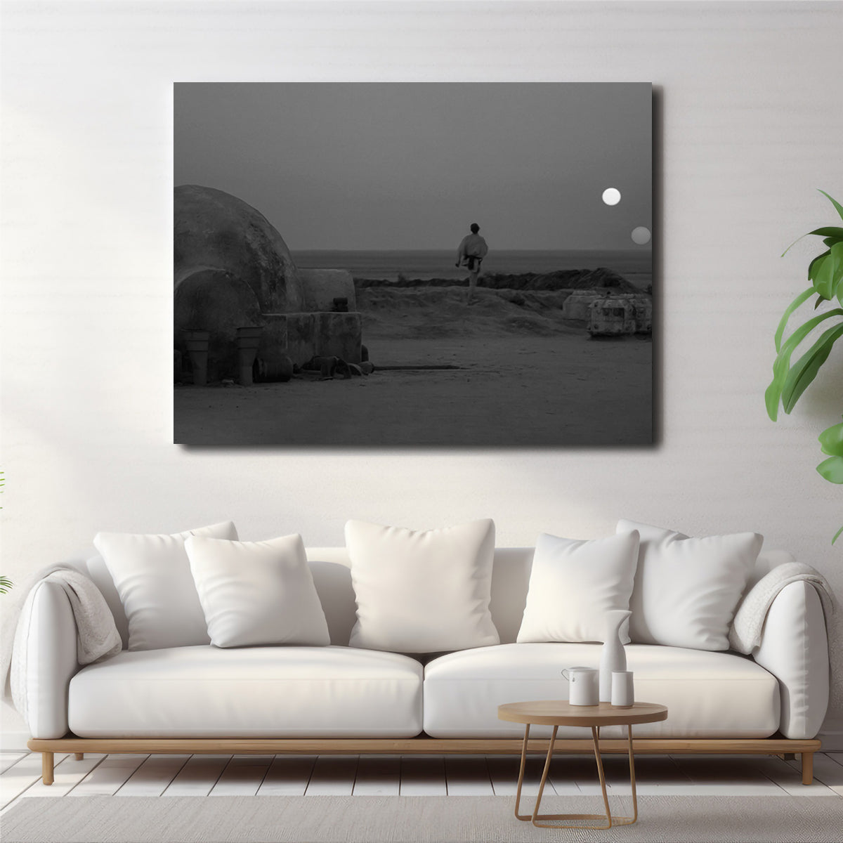 Binary Star Wars Sunset Grayscale Wall Art