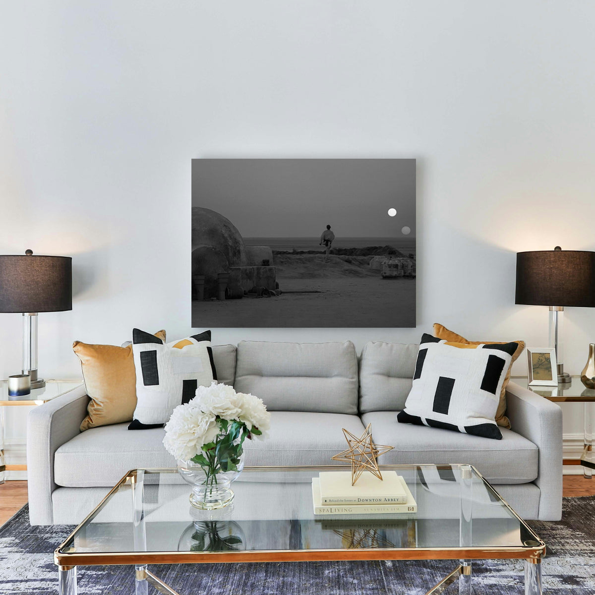 Binary Star Wars Sunset Grayscale Wall Art