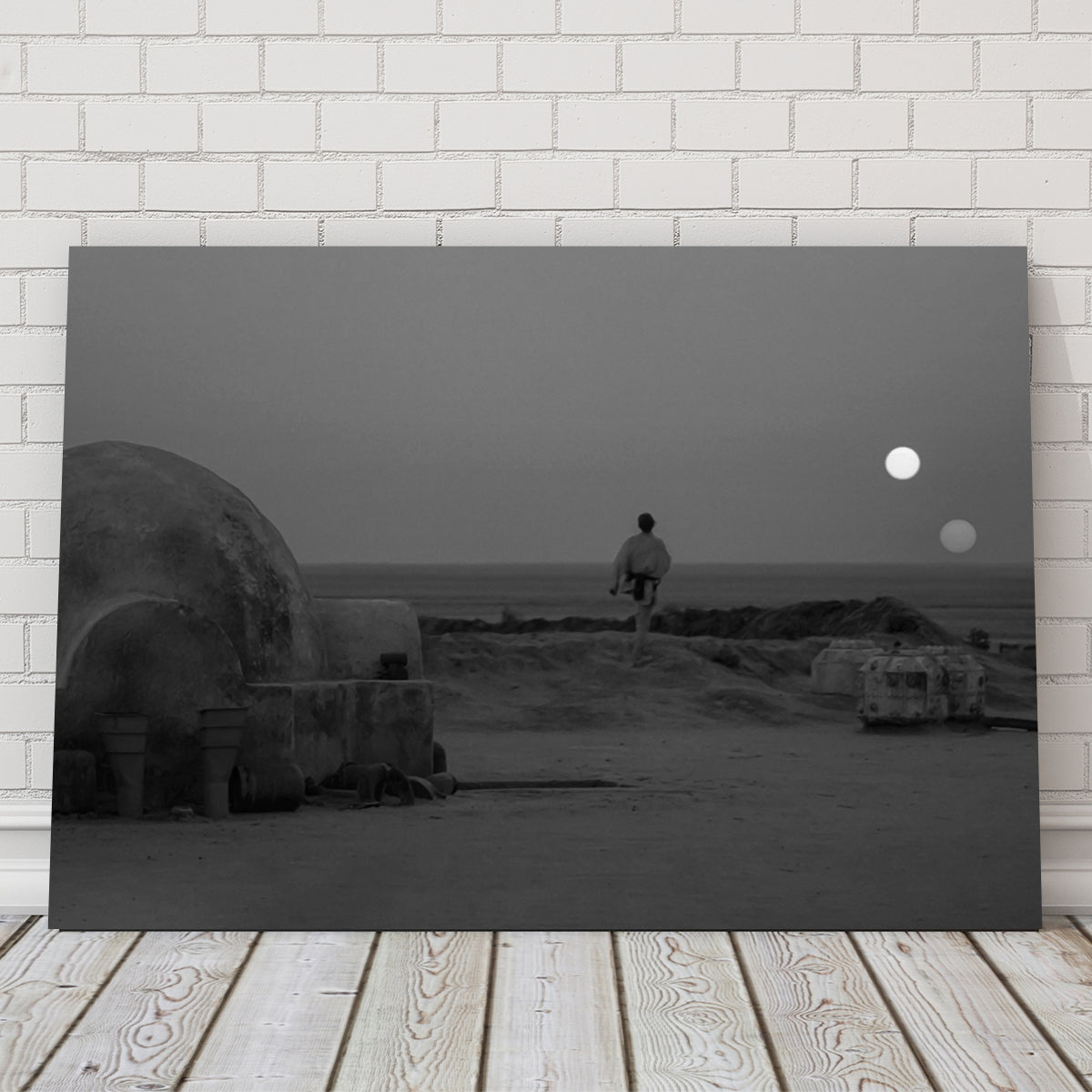 Binary Star Wars Sunset Grayscale Wall Art