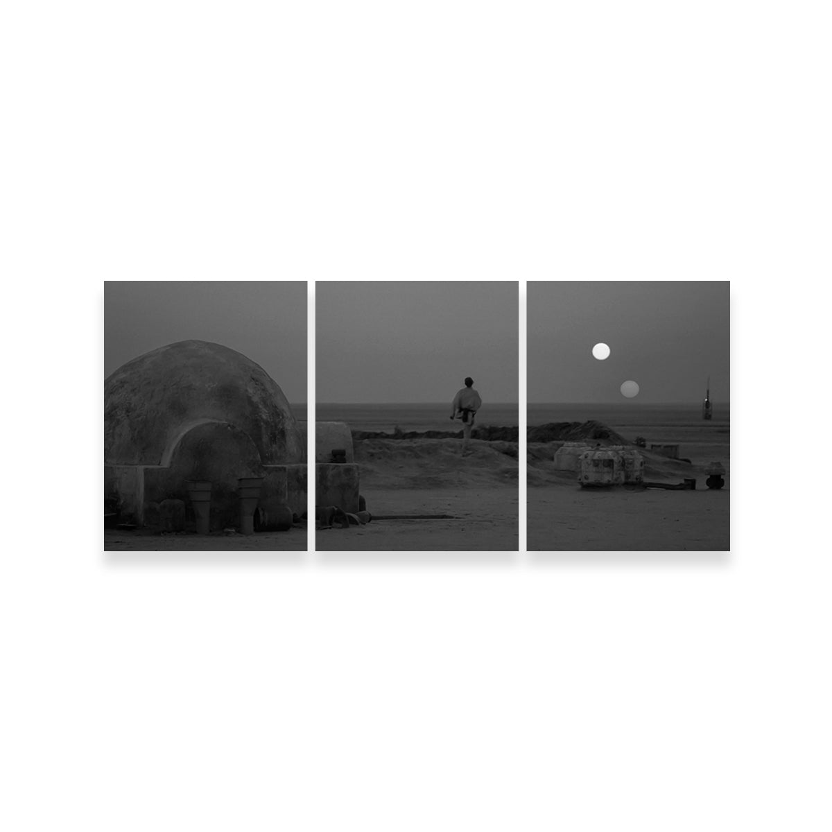 Binary Star Wars Sunset Grayscale Wall Art