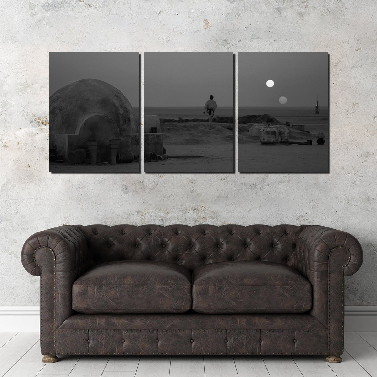 Binary Star Wars Sunset Grayscale Wall Art