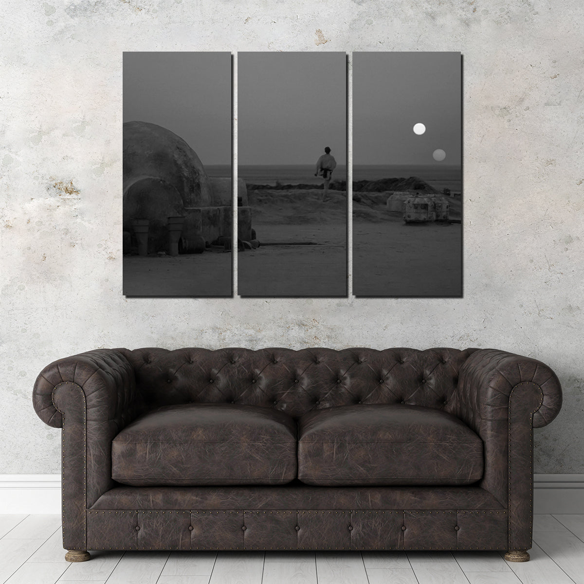 Binary Star Wars Sunset Grayscale Wall Art