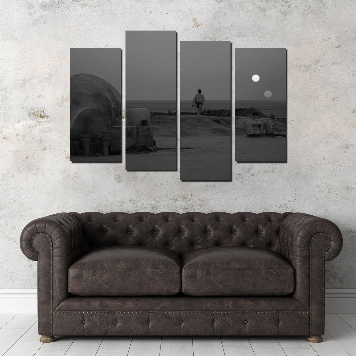 Binary Star Wars Sunset Grayscale Wall Art