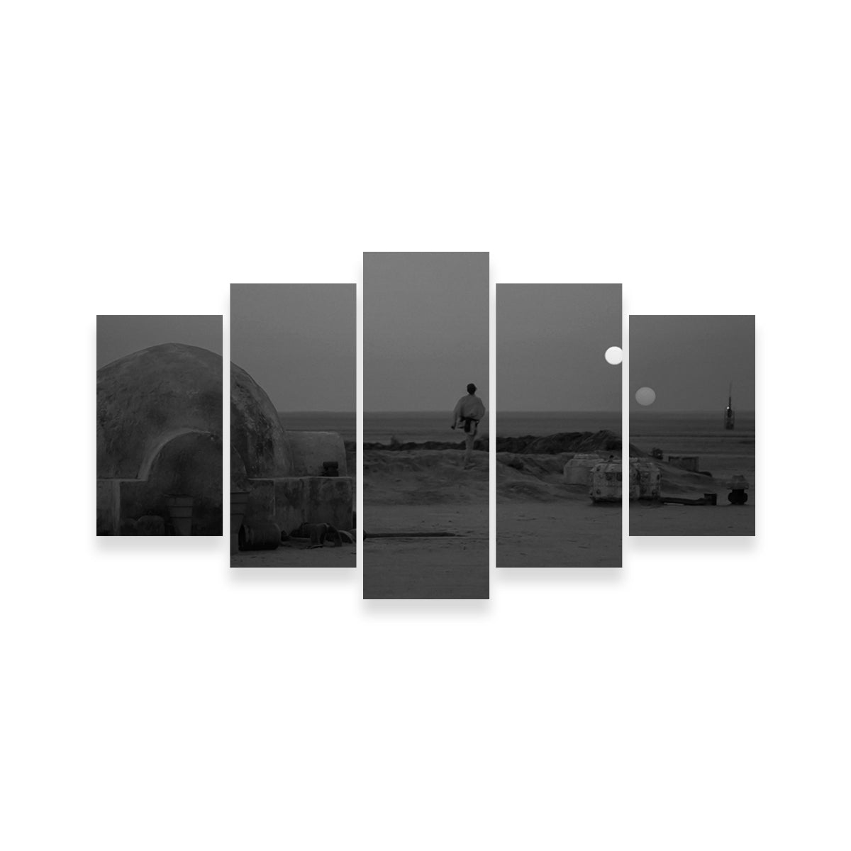 Binary Star Wars Sunset Grayscale Wall Art