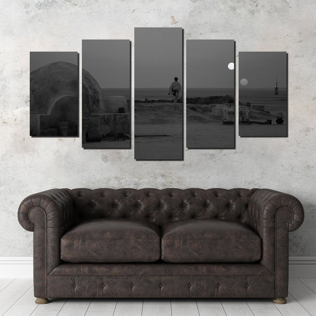 Binary Star Wars Sunset Grayscale Wall Art