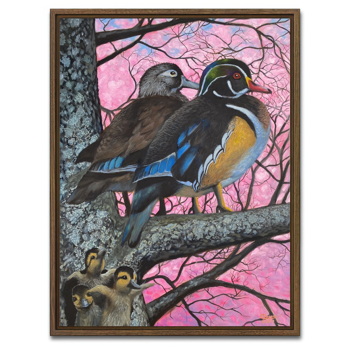 AUTO-MOCKUP WHITE | Bird Family | 1 Piece | Walnut Framed Canvas | group=3x4