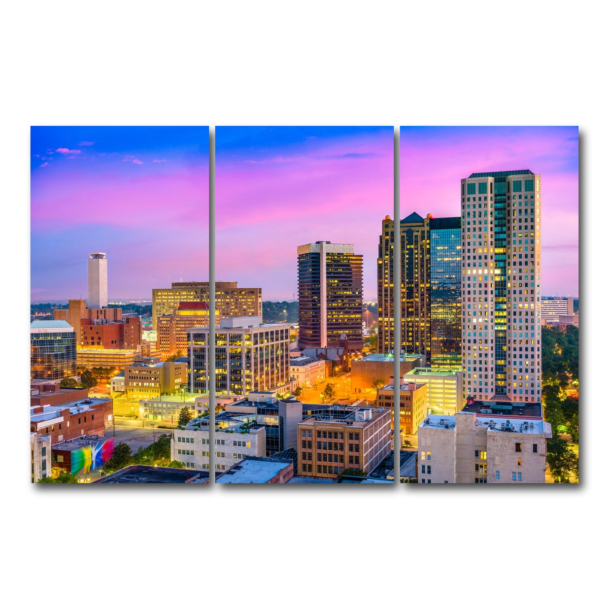 AUTO-MOCKUP WHITE | Birmingham Skyline | 3 Piece | Gallery Wrap Canvas | group=12x24