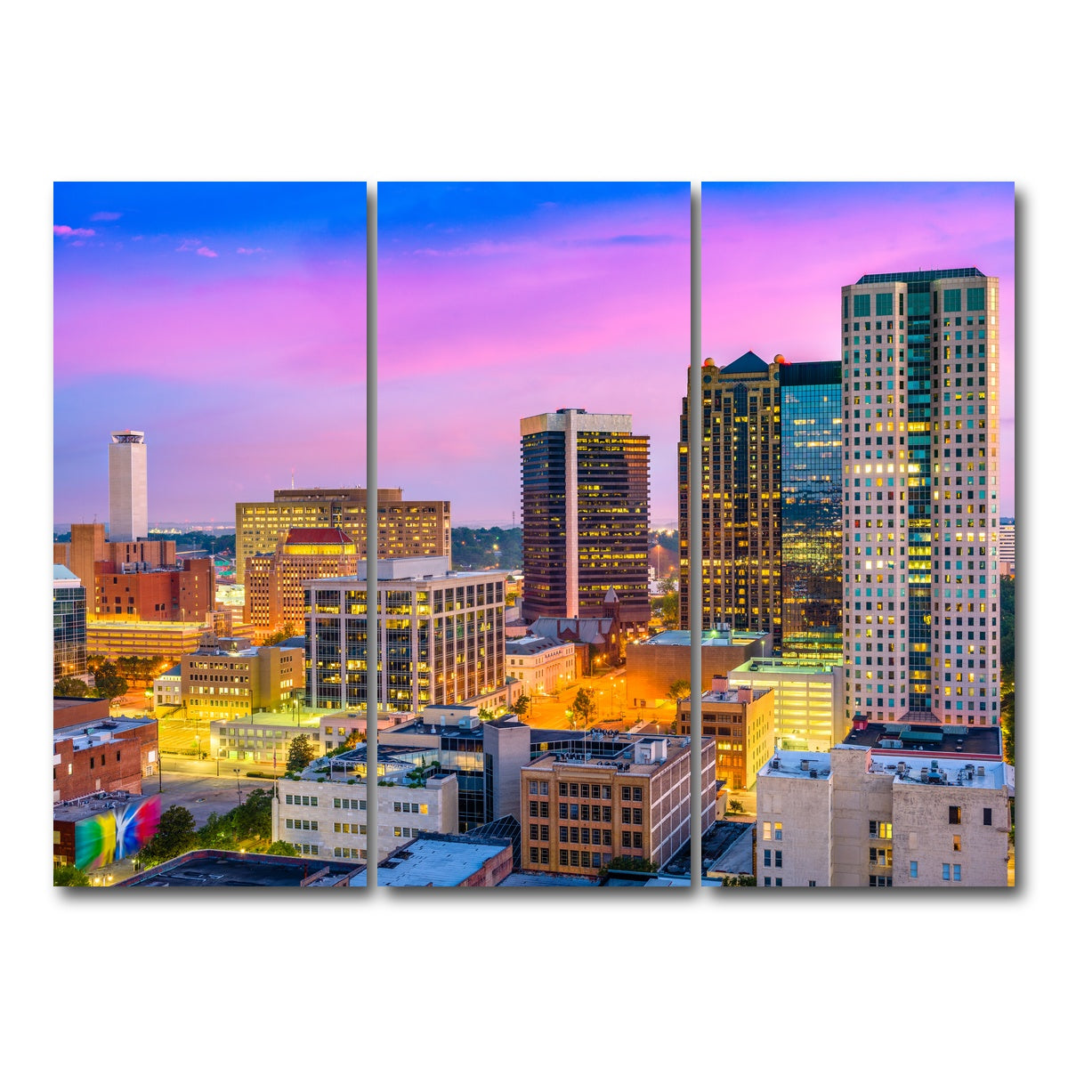AUTO-MOCKUP WHITE | Birmingham Skyline | 3 Piece | Gallery Wrap Canvas | group=8x18